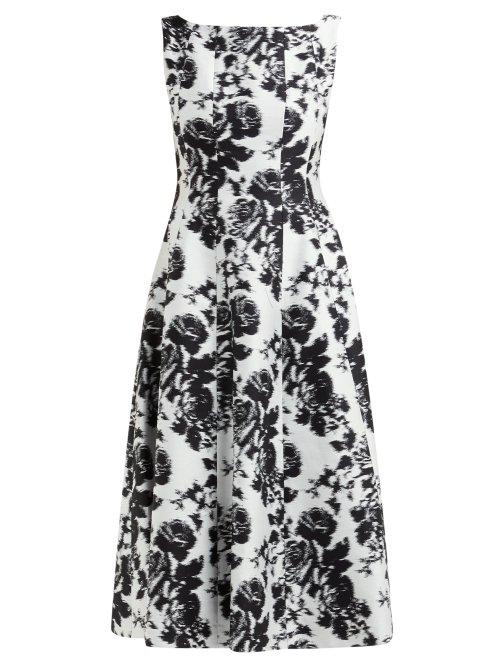 Matchesfashion.com Erdem - Kinsey Rosechine Jacquard Cotton Blend Midi Dress - Womens - Black White