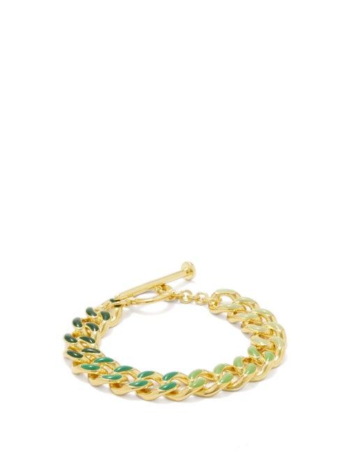 Fry Powers - Grass Enamel & 14kt Gold-plated Bracelet - Womens - Green Multi