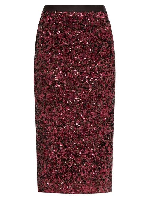 Matchesfashion.com Rebecca Taylor - High Rise Sequinned Pencil Skirt - Womens - Burgundy