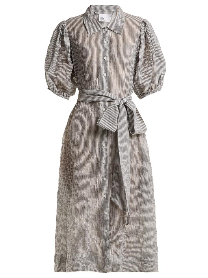 Lisa Marie Fernandez Puff-sleeved Striped Seersucker Shirtdress