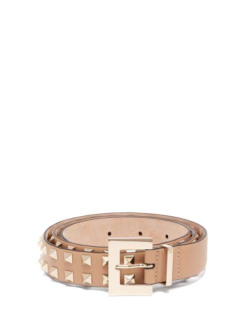 Matchesfashion.com Valentino - Rockstud Skinny Leather Belt - Womens - Camel