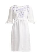 Matchesfashion.com Thierry Colson - Tatiana Floral Embroidered Cotton Dress - Womens - White Navy
