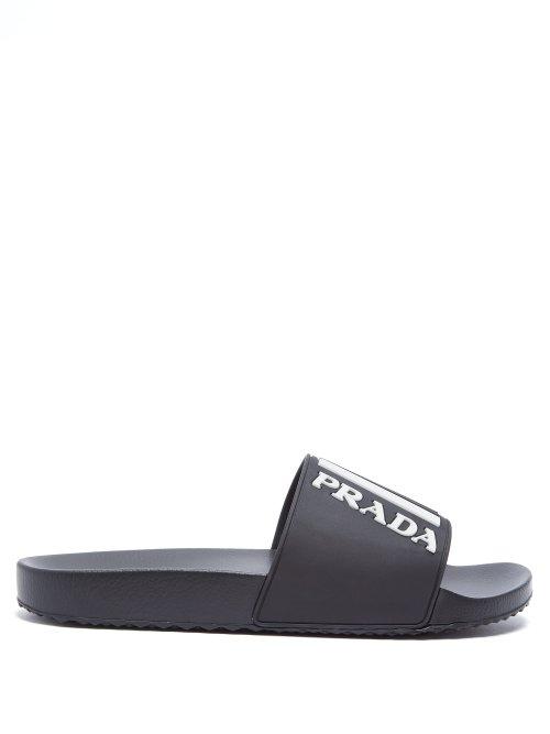 Matchesfashion.com Prada - Logo Embossed Rubber Slides - Mens - Black White