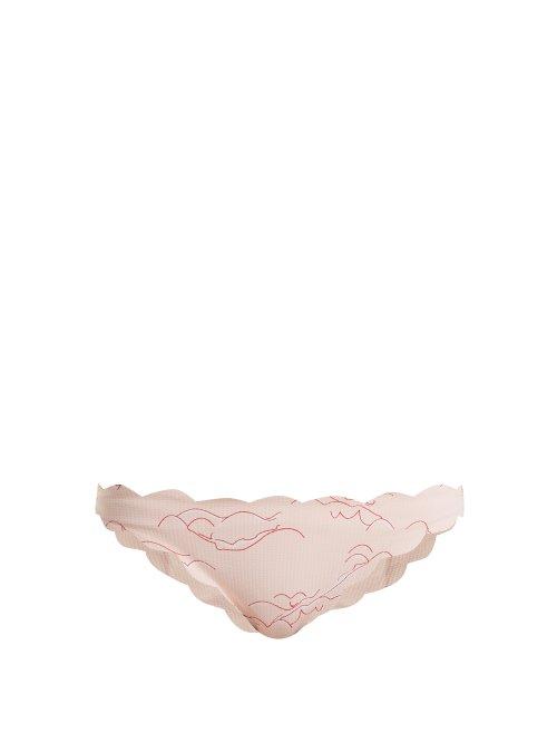 Matchesfashion.com Marysia - Antibes Swimmer Print Scallop Edged Bikini Briefs - Womens - Pink Print
