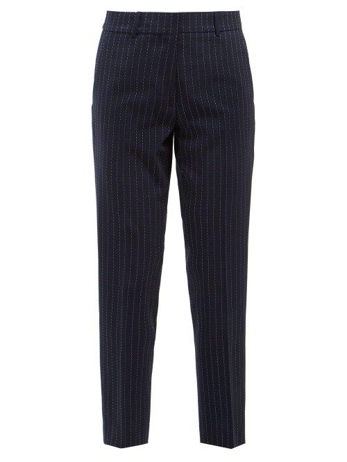 Matchesfashion.com Racil - Aries High Rise Striped Wool Blend Trousers - Womens - Navy
