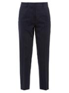 Matchesfashion.com Racil - Aries High Rise Striped Wool Blend Trousers - Womens - Navy