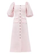 Matchesfashion.com Ganni - Puff-sleeved Cotton-blend Midi Dress - Womens - Light Pink