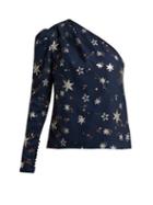 Matchesfashion.com Self-portrait - One Shoulder Star Embellished Crepe Top - Womens - Navy