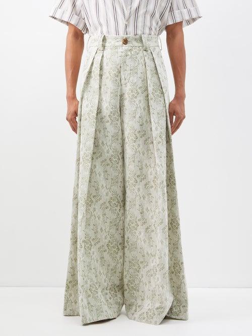 S.s. Daley - Chatsworth Double-pleat Wide-leg Cotton Trousers - Mens - Light Green