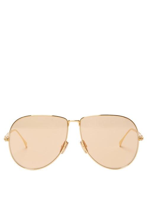 Matchesfashion.com Fendi - Baguette Aviator Metal Sunglasses - Womens - Pink