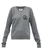 Matchesfashion.com Mm6 Maison Margiela - Logo Jacquard Wool Blend Sweater - Womens - Grey