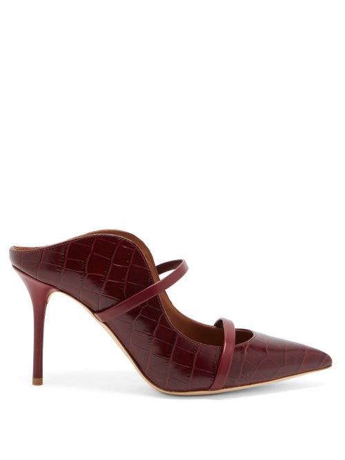 Matchesfashion.com Malone Souliers - Maureen Crocodile-effect Leather Mules - Womens - Burgundy