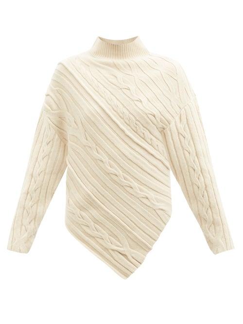 Proenza Schouler - Bias-cut Cable-knit Wool-blend Sweater - Womens - Cream