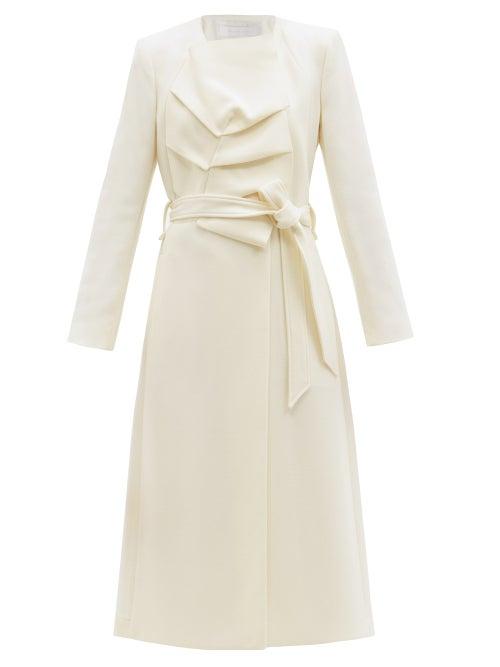 Matchesfashion.com Roland Mouret - Edintore Pleated Wool-crepe Coat - Womens - White