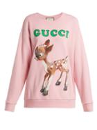 Matchesfashion.com Gucci - Fawn And Floral Print Cotton Jersey Sweatshirt - Womens - Pink