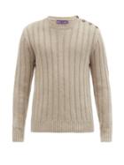 Matchesfashion.com Ralph Lauren Purple Label - Buttoned-shoulder Ribbed-cashmere Sweater - Mens - Light Brown