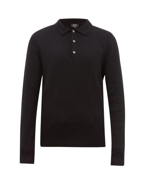 Matchesfashion.com A.p.c. - Harold Long Sleeve Knitted Polo Shirt - Mens - Black