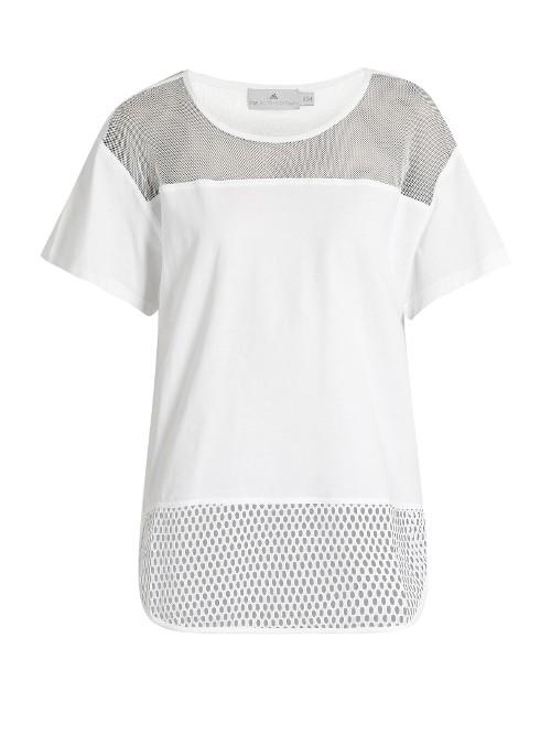 Adidas By Stella Mccartney Mesh-panelled Cotton T-shirt