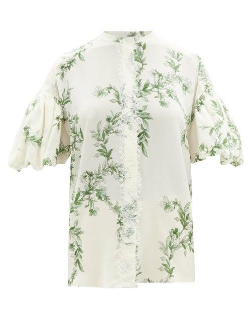 Giambattista Valli - Lace-trim Floral-print Silk-georgette Blouse - Womens - Ivory Multi