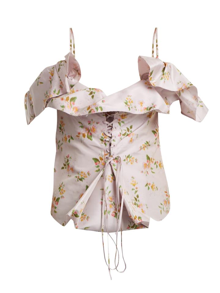 Brock Collection Floral-print Lace-up Silk Top