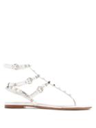 Matchesfashion.com Valentino - Rockstud Flat Leather Sandals - Womens - Silver
