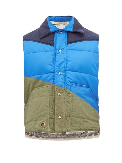 Matchesfashion.com Greg Lauren - Panelled Quilted Shell Gilet - Mens - Blue Multi