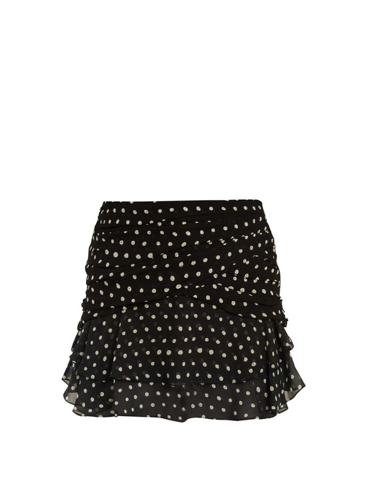 Saint Laurent Polka-dot Print Ruffled Silk Mini Skirt