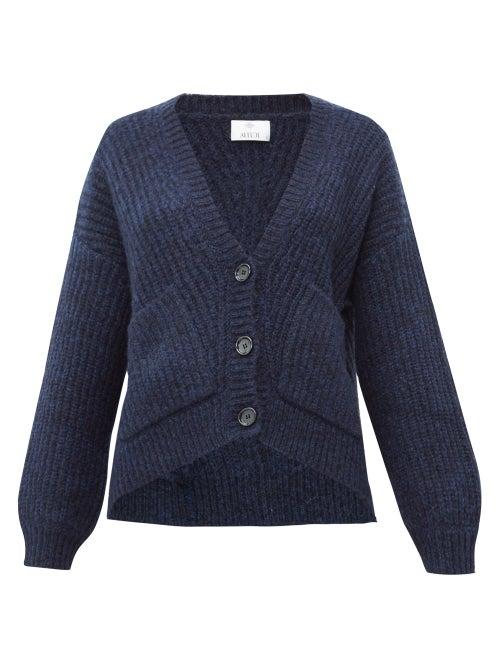 Matchesfashion.com Allude - Balloon Sleeve Ribbed Cardigan - Womens - Dark Navy