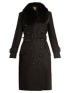 Burberry Fur-trimmed Belted Wool-blend Coat