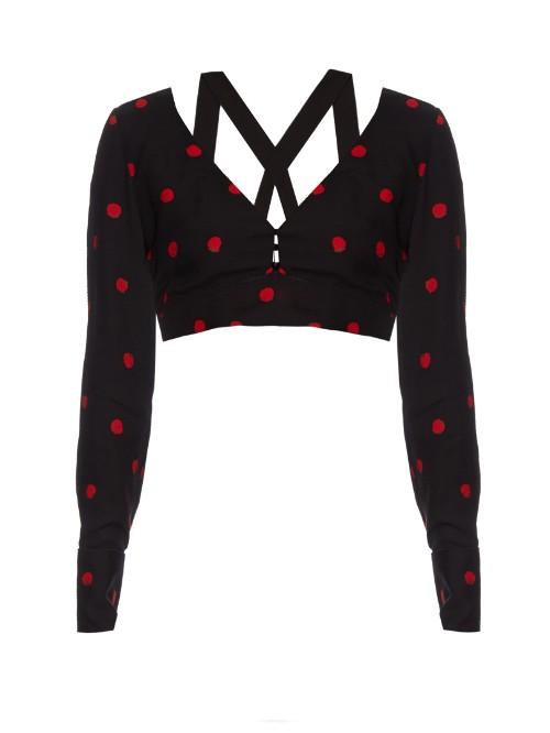 Proenza Schouler Long-sleeved Polka-dot Print Crepe Cropped Top