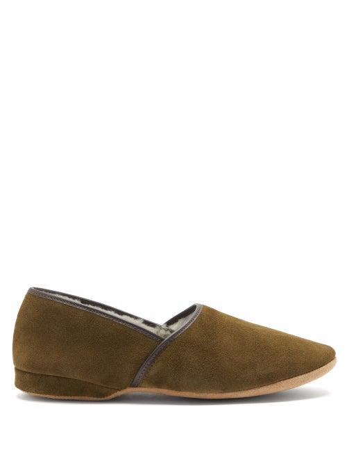 Matchesfashion.com Derek Rose - Crawford Shearling-lined Suede Slippers - Mens - Khaki