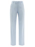 Another Tomorrow - Merino-twill Flared Trousers - Womens - Light Blue