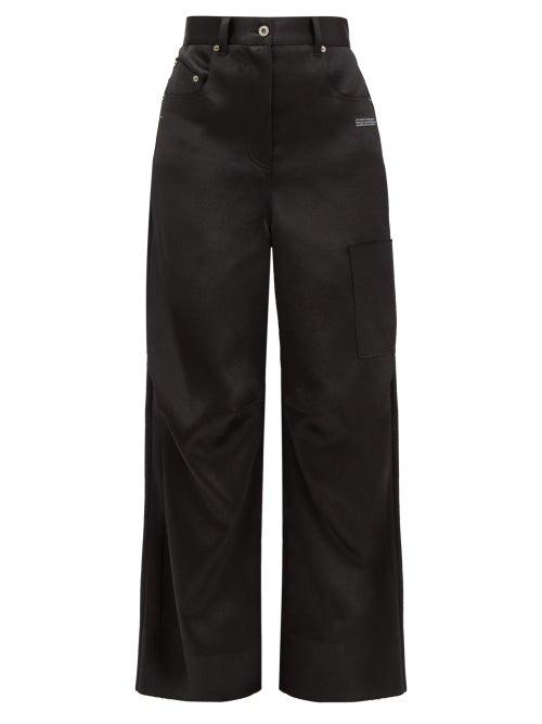 Matchesfashion.com Off-white - Patch Pocket Satin Wide Leg Trousers - Womens - Black