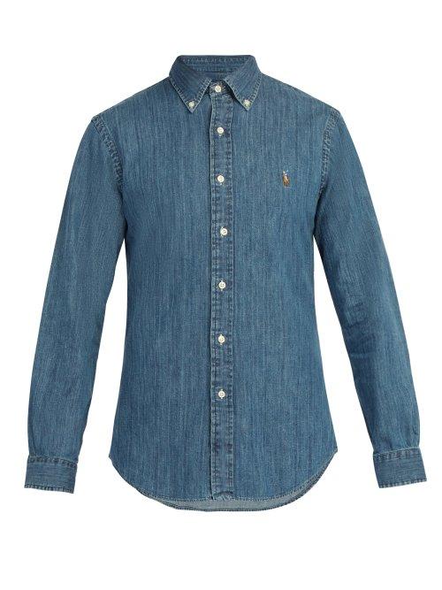 Matchesfashion.com Polo Ralph Lauren - Logo Embroidered Slim Fit Chambray Shirt - Mens - Denim