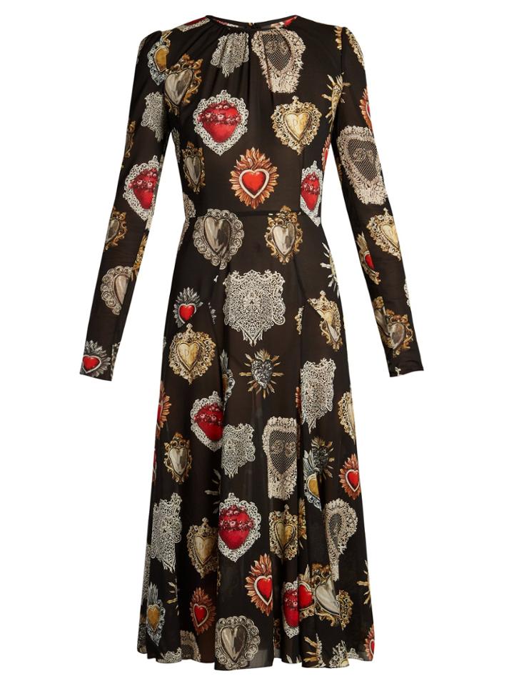 Dolce & Gabbana Heart-print Round-neck Midi Dress