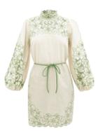 Ladies Beachwear Zimmermann - Teddy Floral-embroidered Linen-blend Mini Dress - Womens - Green