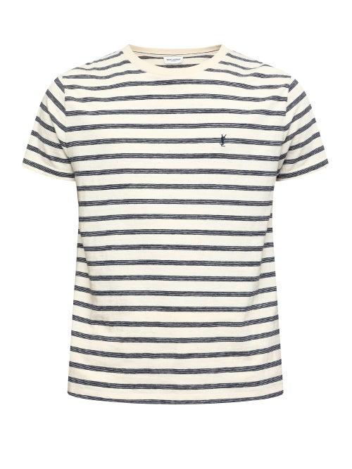 Saint Laurent - Logo-embroidered Striped Jersey T-shirt - Mens - White Black