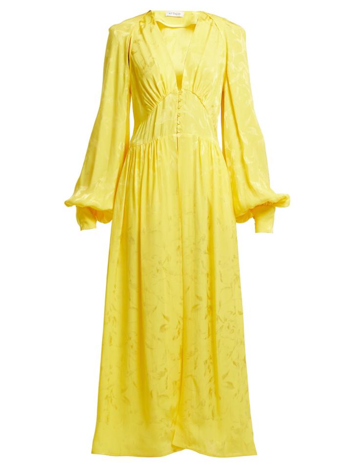 Attico Balloon-sleeved Floral-jacquard Satin Dress