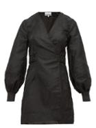 Matchesfashion.com Ganni - Satin Jacquard Mini Wrap Dress - Womens - Black