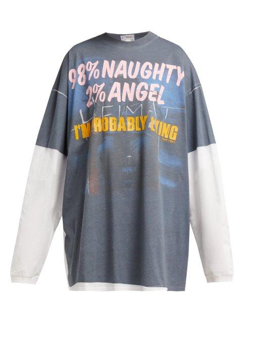 Matchesfashion.com Vetements - Printed Long Sleeved Cotton T Shirt - Womens - Blue Multi