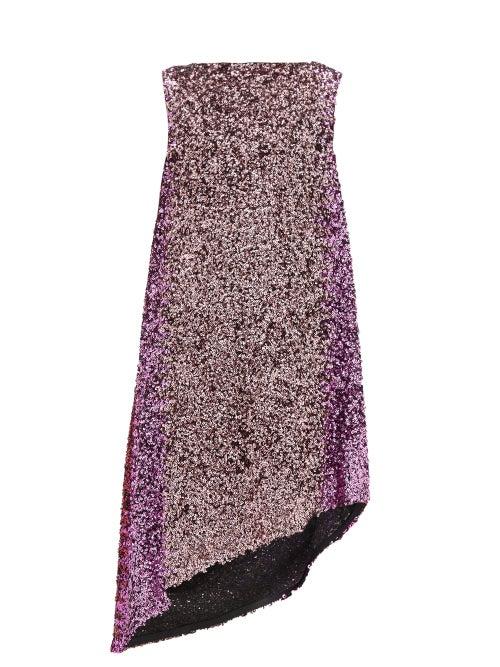 Matchesfashion.com Halpern - Asymmetric Degrad Sequinned Dress - Womens - Pink