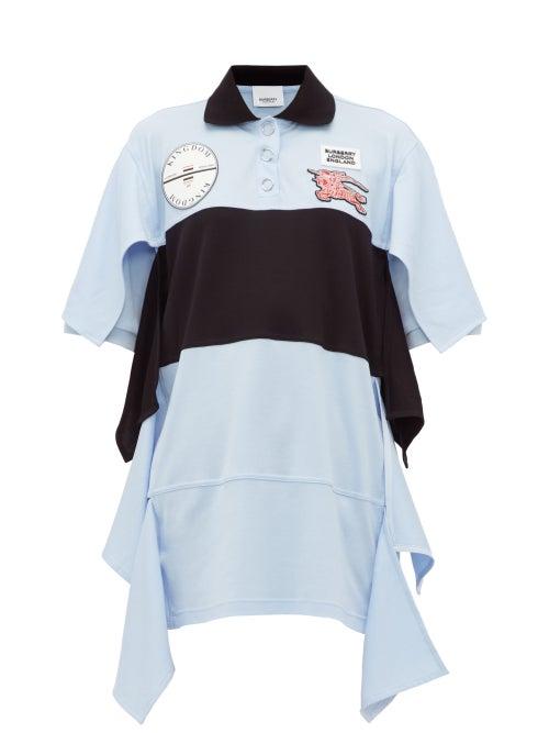 Matchesfashion.com Burberry - Oversized Draped Cotton Jersey Polo Shirt Dress - Womens - Light Blue