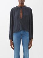 Frame - Pleated Tie-neck Chiffon Blouse - Womens - Navy