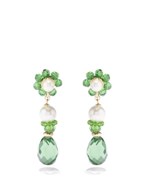Shrimps - Alder Bead And Faux-pearl Drop Earrings - Womens - Green White