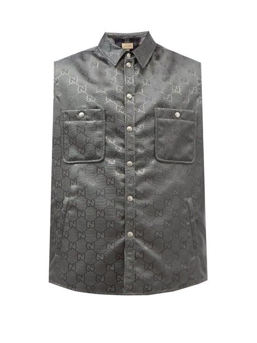 Gucci - Patch-pocket Gg-supreme Padded-canvas Gilet - Mens - Dark Grey