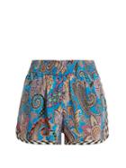 Matchesfashion.com Etro - Paisley Print Silk Crepe Shorts - Womens - Blue Multi