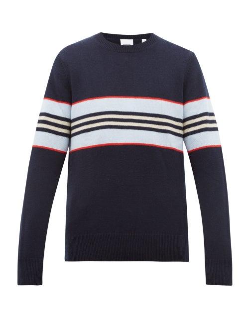 Matchesfashion.com Burberry - Striped Cashmere Sweater - Mens - Navy