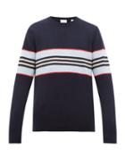 Matchesfashion.com Burberry - Striped Cashmere Sweater - Mens - Navy