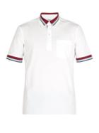 Matchesfashion.com Valentino - Striped Rib Knit Trimmed Cotton Poplin Polo Shirt - Mens - White