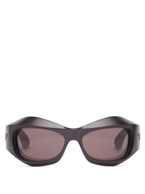 Matchesfashion.com Bottega Veneta - Oval Acetate Sunglasses - Mens - Black